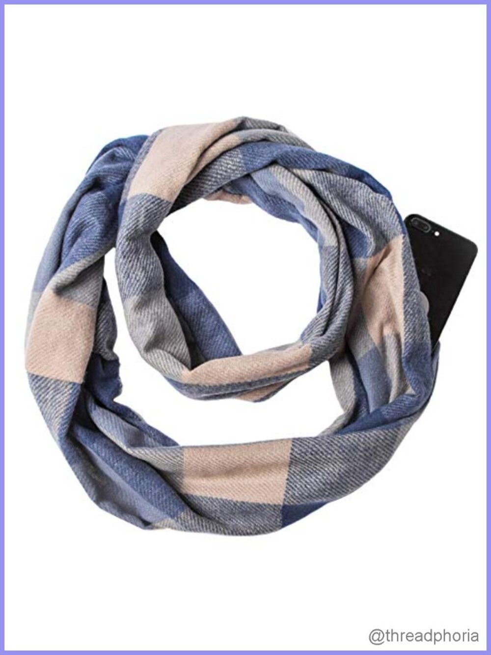 Infinity Plaid Scarf with Hidden Zipper Pocket Lightweight Travel Scarf